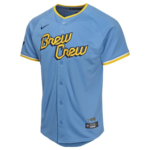 Christian Yelich Milwaukee Brewers Nike Youth City Connect Limited Player Jersey - Powder Blue - Image 2