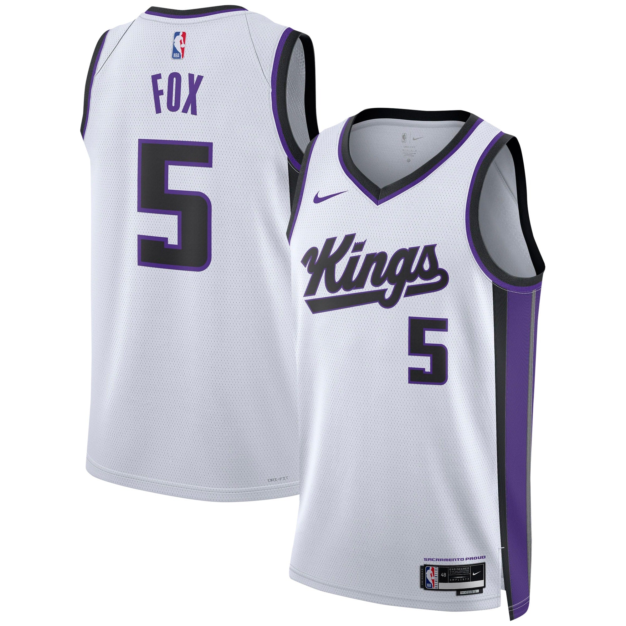 De'Aaron Fox Sacramento Kings Nike Unisex Swingman Jersey - Icon Edition - Black/White - Image 6