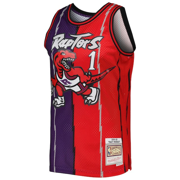 Tracy McGrady Toronto Raptors Hardwood Classics 1998/99 Split Swingman Jersey - Purple/Red - Image 2