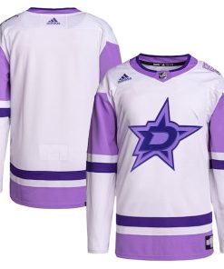 Dallas Stars adidas Hockey Fights Cancer Primegreen Authentic Blank Practice Jersey - White/Purple