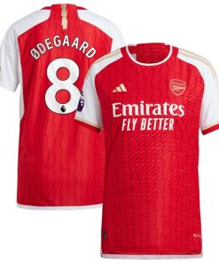 Alternative view of Martin Odegaard Arsenal adidas 2023/24 Home Authentic Player Jersey - Red/Yellow