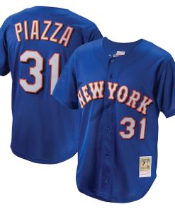Alternative view of Mike Piazza New York Mets Cooperstown Collection Mesh Batting Practice Button-Up Jersey - Royal/Black/Orange
