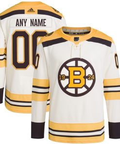 Boston Bruins adidas   100th Anniversary Primegreen Authentic Custom Jersey - Cream
