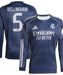 Jude Bellingham Los Merengues 2025/26 Away Long Sleeve Replica Jersey - Blue/White