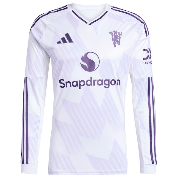Manchester United adidas 2025/26 Away Replica Long Sleeve Jersey - White/Black/Red - Image 3