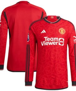 Manchester United adidas 2023/24 Home Authentic Long Sleeve Jersey - Red