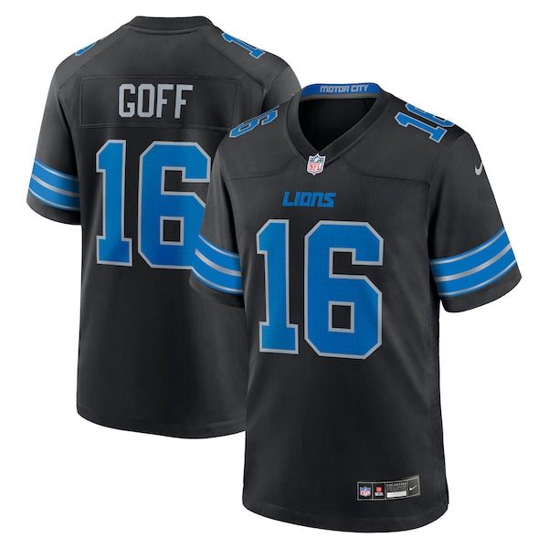 Jared Goff Detroit Lions Nike 2nd Alternate Game Jersey - Black/Blue - Image 2