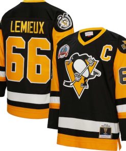 Mario Lemieux Pittsburgh Penguins Big & Tall 1991 Captain Patch Blue Line Player Jersey - Black
