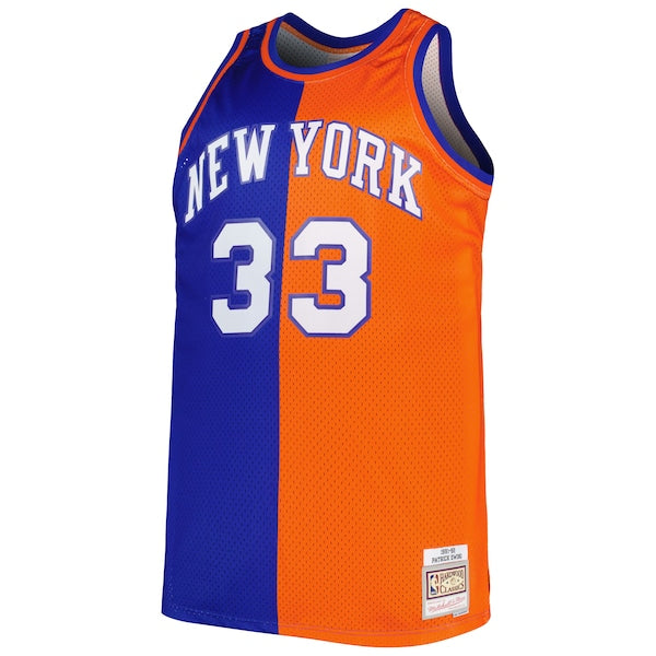 Patrick Ewing New York Knicks Big & Tall Hardwood Classics 1991/92 Split Swingman Jersey - Blue/Orange - Image 2