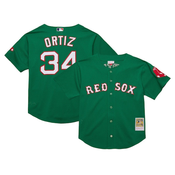 David Ortiz Boston Red Sox Youth Cooperstown Collection?Mesh Batting Practice Jersey - Green