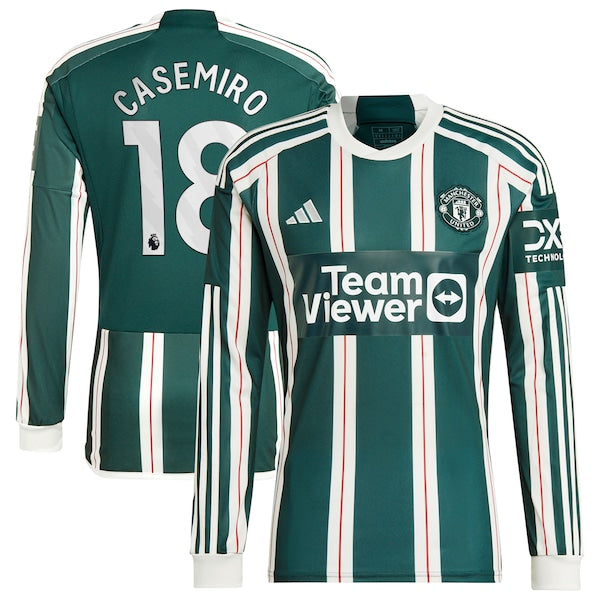 Casemiro Manchester United adidas 2023/24 Away Long Sleeve Replica Player Jersey - Green/Red - Image 2