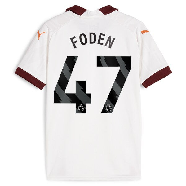 Phil Foden Manchester City Puma Youth 2023/24 Away Replica Player Jersey - White - Image 3