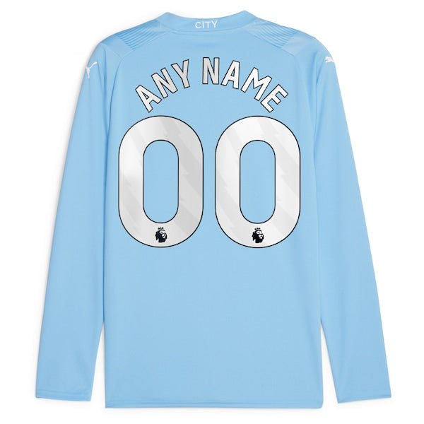 Manchester City Puma 2023/24 Home Replica Custom Long Sleeve Jersey - Sky Blue - Image 3