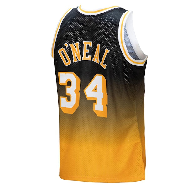 Shaquille O'Neal Los Angeles Lakers 1996/97 Hardwood Classics Fadeaway Swingman Player Jersey - Gold/Black - Image 3