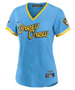 Alternative view of Christian Yelich Milwaukee Brewers Nike Women's 2022 City Connect Replica Player Jersey - Powder Blue