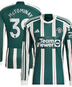 Alternative view of Scott McTominay Manchester United adidas 2023/24 Away Long Sleeve Replica Player Jersey - Green/Red