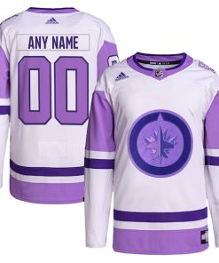 Winnipeg Jets adidas Hockey Fights Cancer Primegreen Authentic Custom Jersey - White/Purple