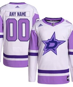 Dallas Stars adidas Hockey Fights Cancer Primegreen Authentic Custom Jersey - White/Purple