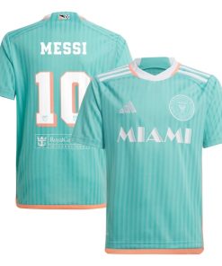Lionel Messi Inter Miami CF adidas Youth 2024 Archive Replica Player Jersey - Aqua