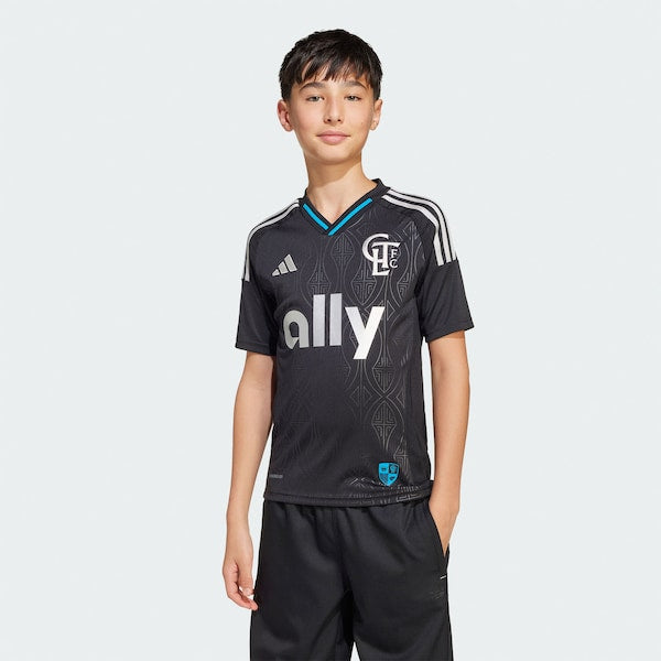Charlotte FC adidas Youth 2025 Fortress Kit Replica Jersey - Black - Image 4