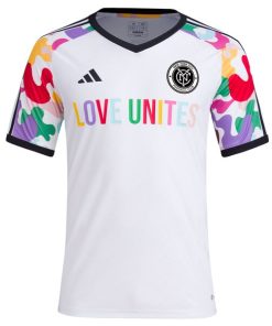 Alternative view of New York City FC adidas 2024 Pride Pre-Match Top - White