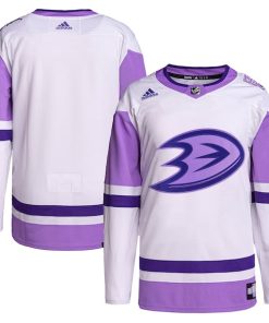Anaheim Ducks adidas Hockey Fights Cancer Primegreen Authentic Blank Practice Jersey - White/Purple