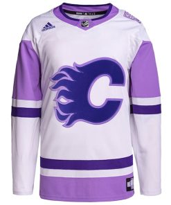 Alternative view of Calgary Flames adidas Hockey Fights Cancer Primegreen Authentic Custom Jersey - White/Purple