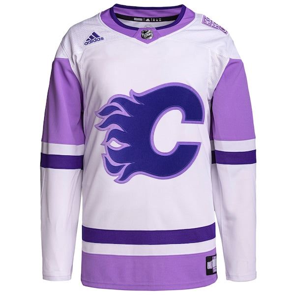 Calgary Flames adidas Hockey Fights Cancer Primegreen Authentic Custom Jersey - White/Purple - Image 2