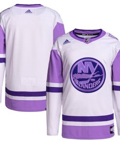 New York Islanders adidas Hockey Fights Cancer Primegreen Authentic Blank Practice Jersey - White/Purple