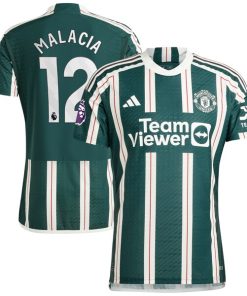Alternative view of Tyrell Malacia Manchester United adidas 2023/24 Away Authentic Player Jersey - Green/Red