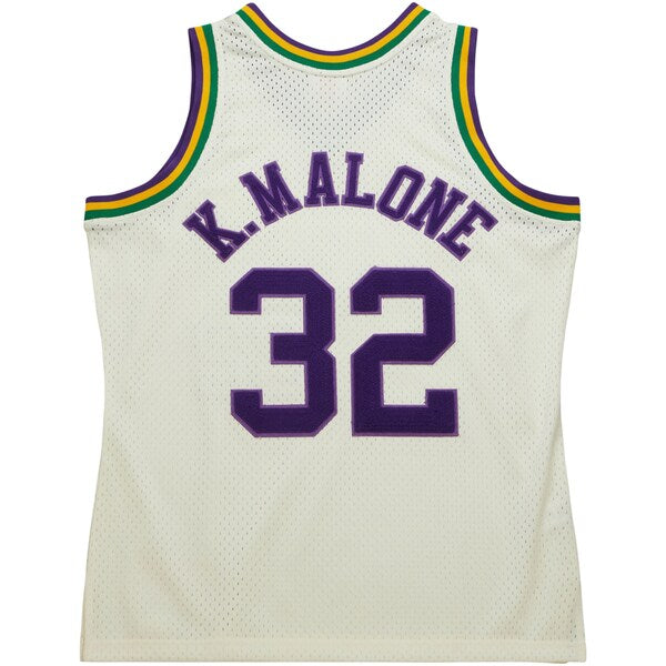 Karl Malone Utah Jazz Chainstitch Swingman Jersey - Cream - Image 4