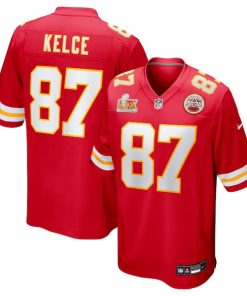 Alternative view of Travis Kelce Kansas City Chiefs Nike Super Bowl LIX Game Jersey - Red/White