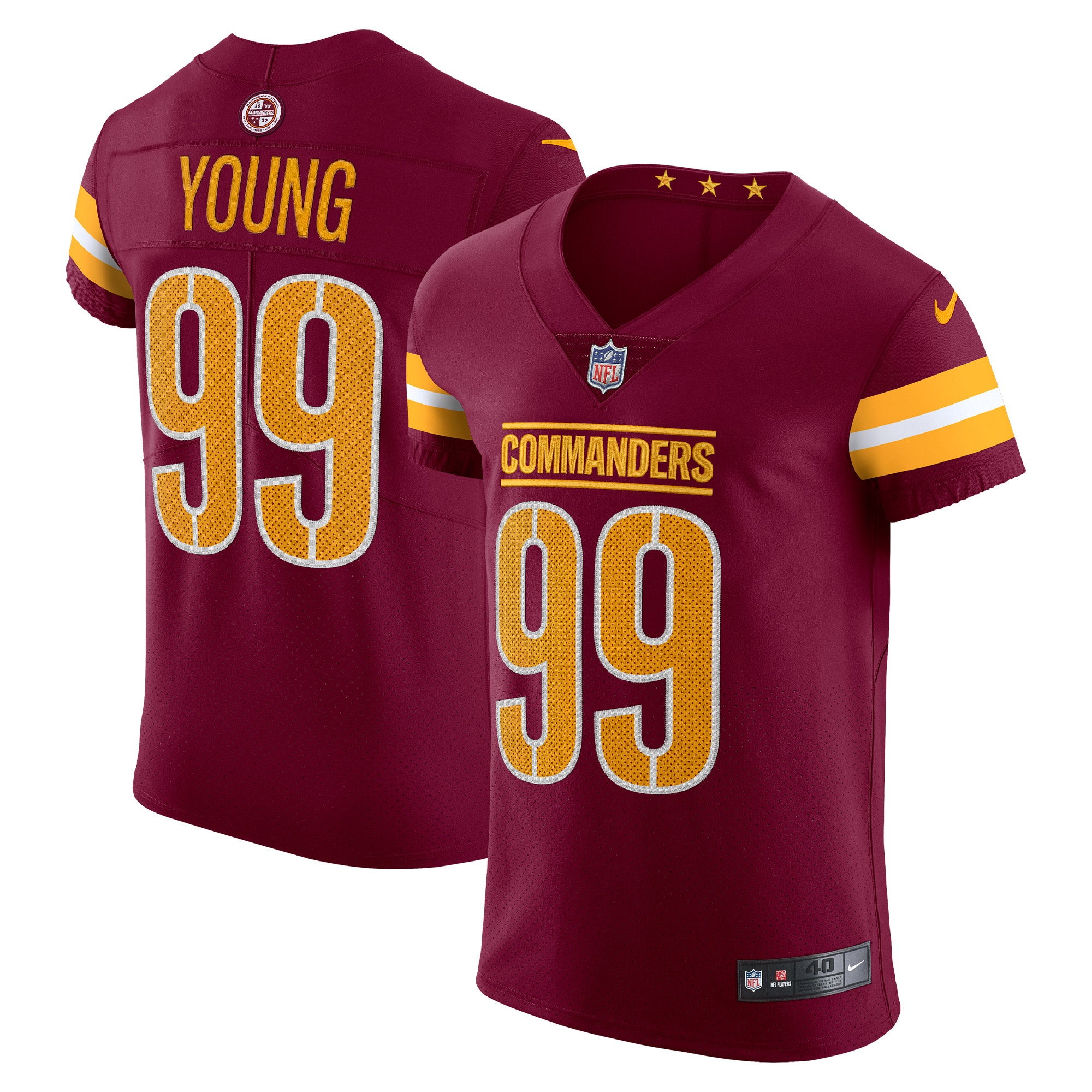 Chase Young Washington Commanders Nike Alternate Vapor Elite Jersey - Black/Burgundy/White - Image 5