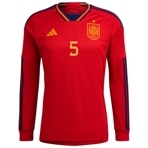 Sergio Busquets Spain National Team adidas 2022/23 Home Replica Long Sleeve Player Jersey - Red - Image 2