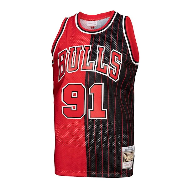 Dennis Rodman Chicago Bulls Big & Tall Hardwood Classics 1995/96 Split Swingman Jersey - Red/Black - Image 2