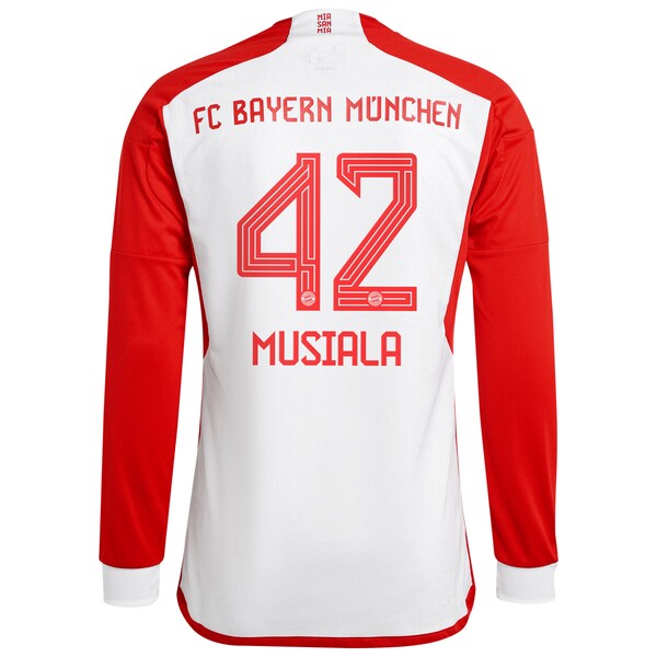 Jamal Musiala Bayern Munich adidas 2023/24 Home Replica Long Sleeve Jersey - White - Image 3