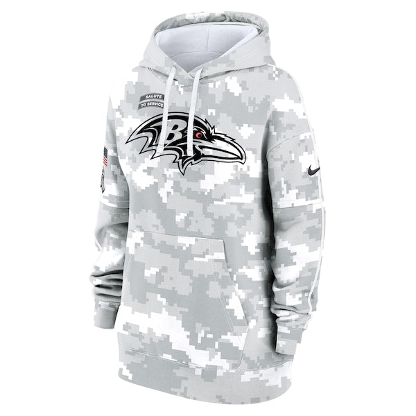 Baltimore Ravens Nike Women's 2024 Salute To Service Club Fleece Pullover Hoodie - Arctic Camo - Image 2