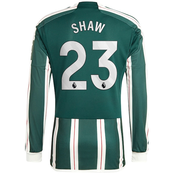 Luke Shaw Manchester United adidas 2023/24 Away Long Sleeve Replica Player Jersey - Green/Red - Image 6