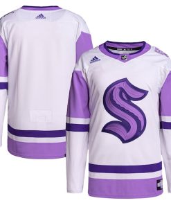 Seattle Kraken adidas Hockey Fights Cancer Primegreen Authentic Blank Practice Jersey - White/Purple