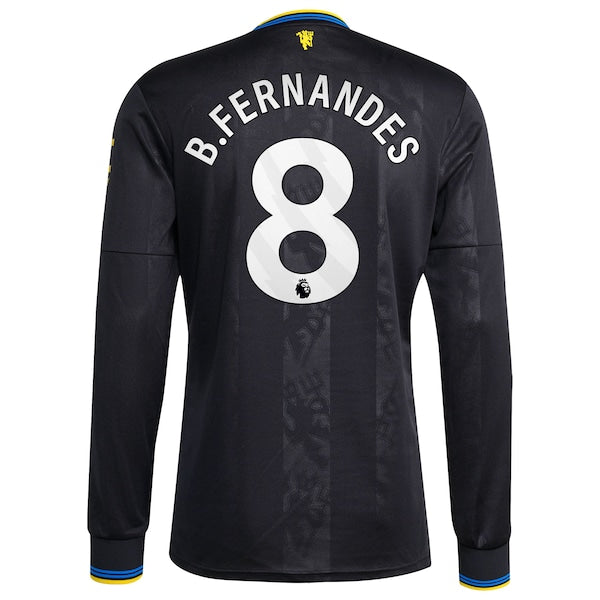 Bruno Fernandes Manchester United adidas 2025/26 Third Replica Long Sleeve Player Jersey - Black/Red/White - Image 4