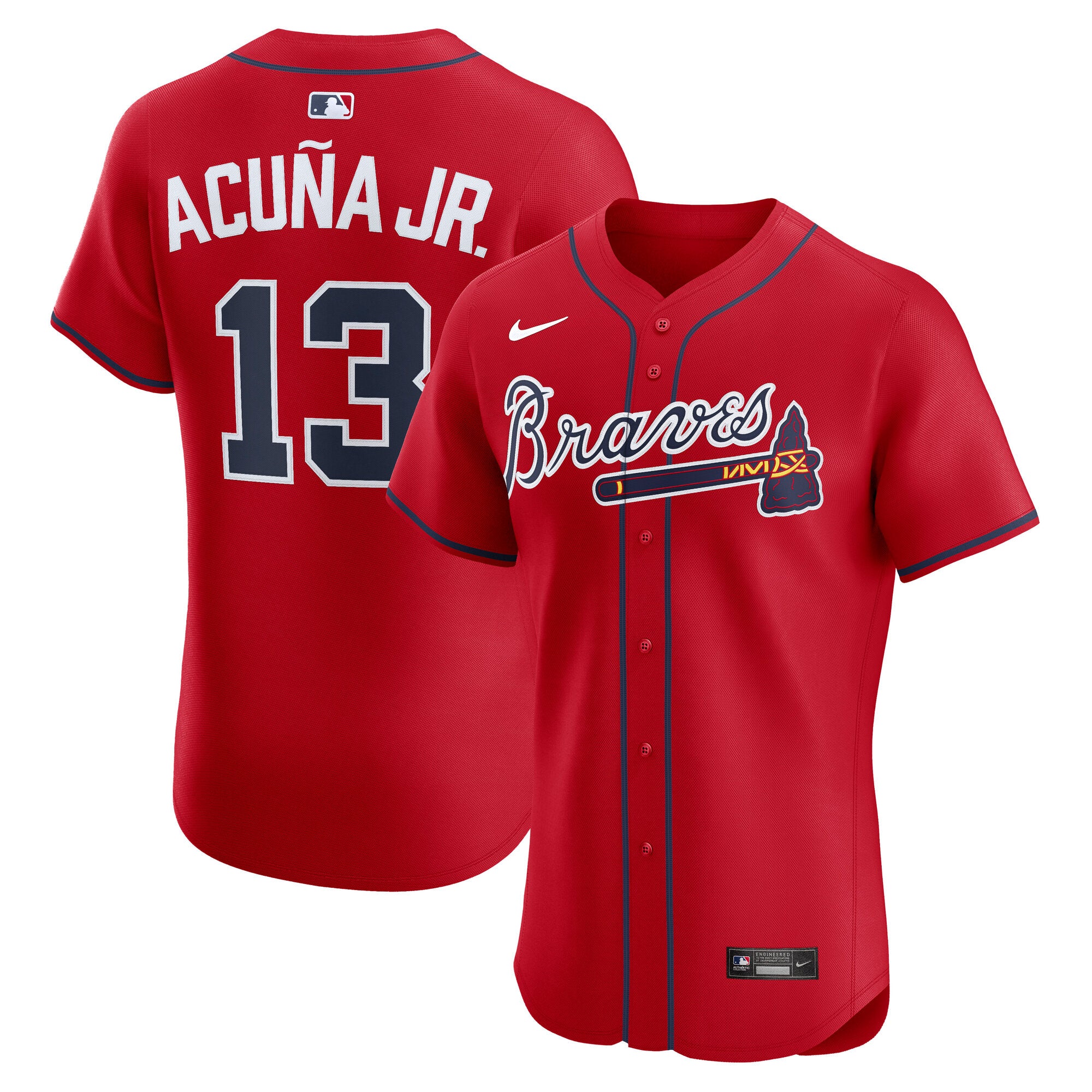 Ronald Acu?a Jr. Atlanta Braves Nike Home Elite Player Jersey - White/Red/Navy - Image 6
