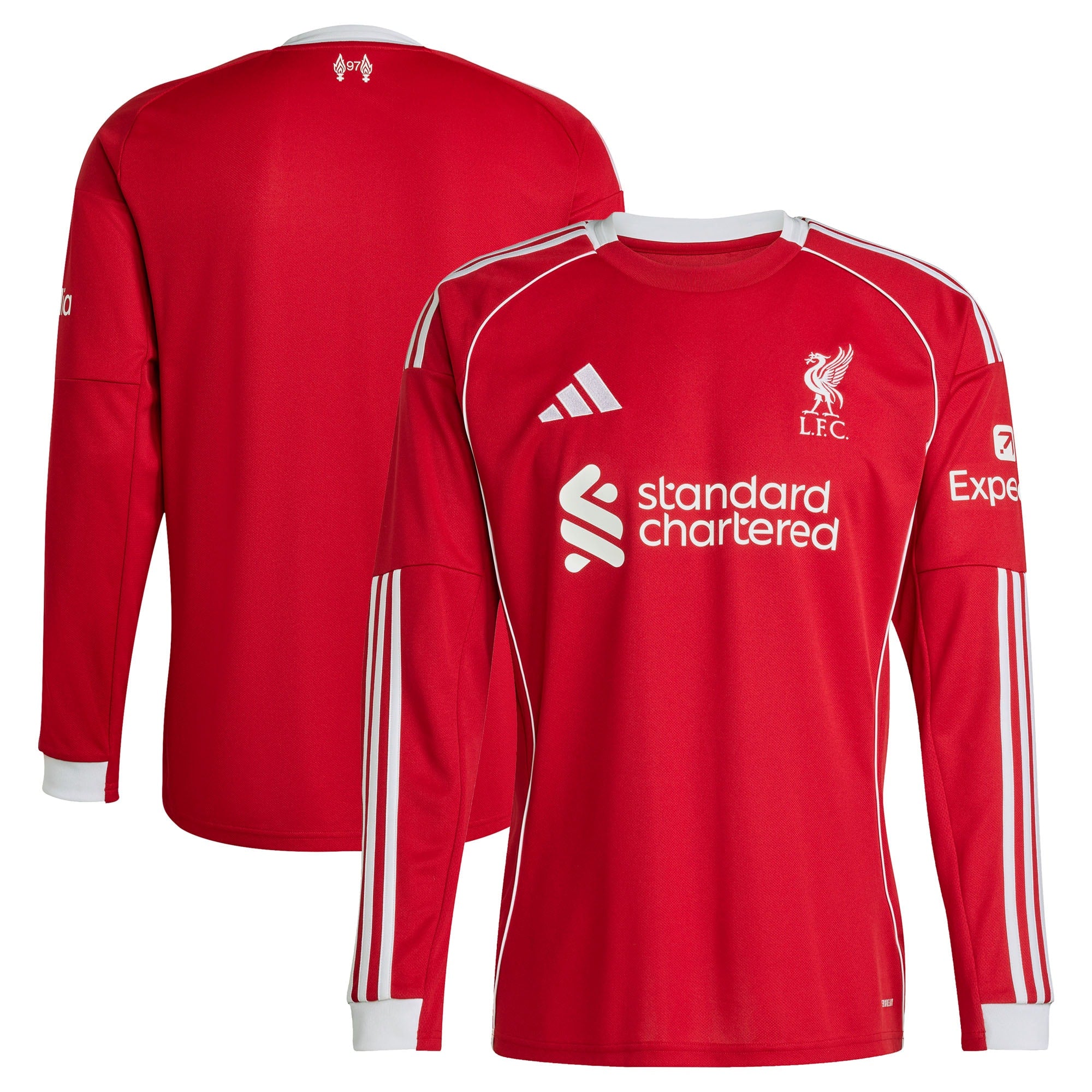 Liverpool adidas 2025/26 Away Replica Long Sleeve Jersey - White/Red/Green - Image 5
