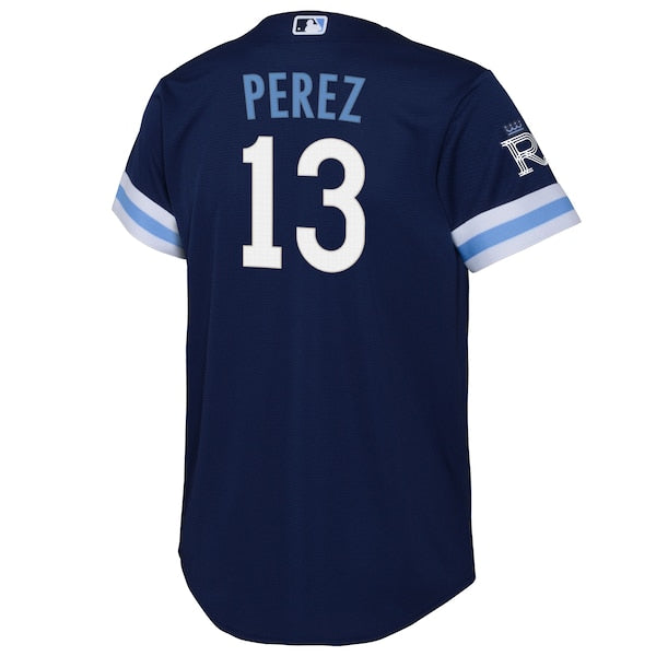 Salvador Perez Kansas City Royals Nike Youth 2022 City Connect Replica Player Jersey - Navy - Image 3