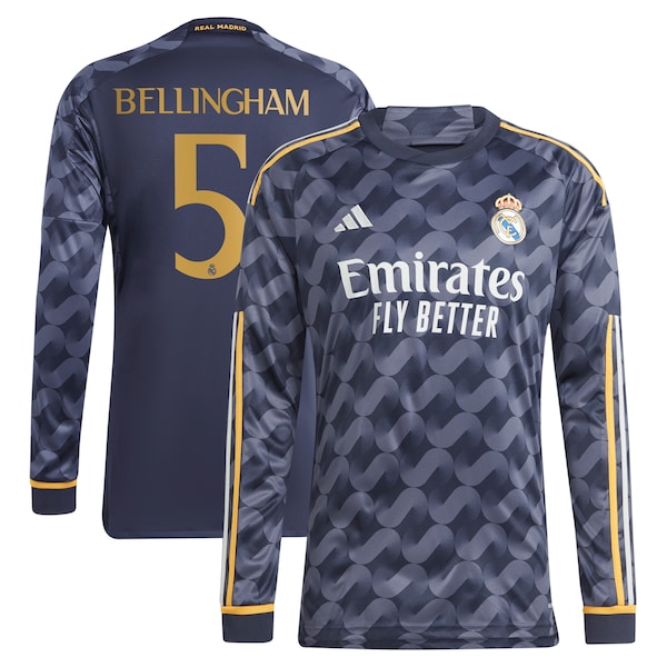 Jude Bellingham Los Merengues adidas 2023/24 Away Long Sleeve Replica Player Jersey - Navy/White - Image 2