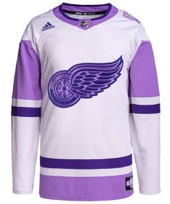 Alternative view of Detroit Red Wings adidas Hockey Fights Cancer Primegreen Authentic Blank Practice Jersey - White/Purple