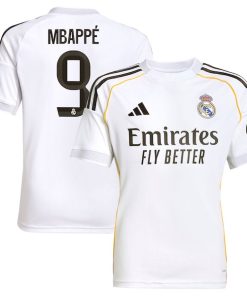 Alternative view of Kylian Mbapp¨¦ Los Merengues adidas Youth 2025/26 Home Replica Jersey - White/Blue
