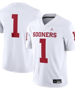 Alternative view of #1 Oklahoma Sooners Jordan Brand Game Jersey - Crimson/White