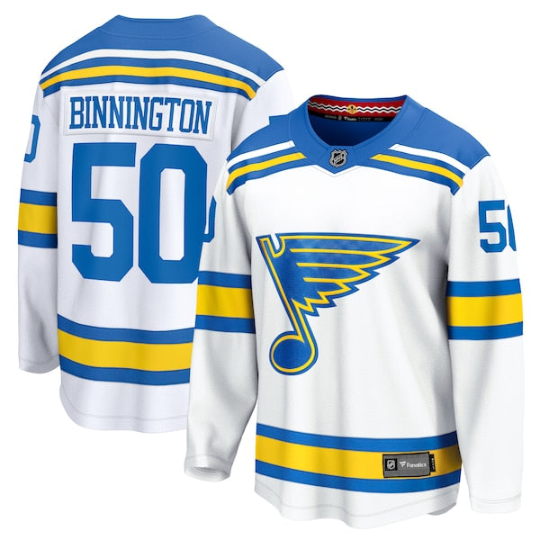 Jordan Binnington St. Louis Blues Away Breakaway Player Jersey - White/Royal/Blue