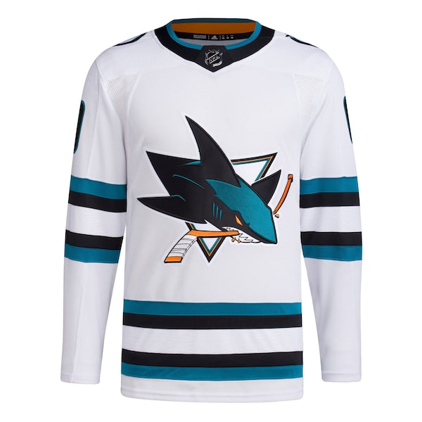 San Jose Sharks adidas Away Primegreen Authentic Custom Jersey - White - Image 2