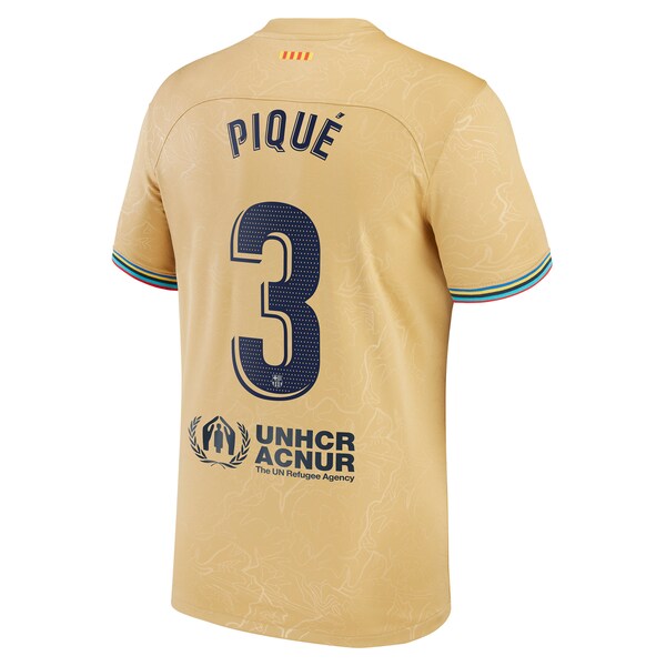 Gerard Pique Barcelona Nike Youth 2022/23 Away Replica Player Jersey - Gold - Image 3